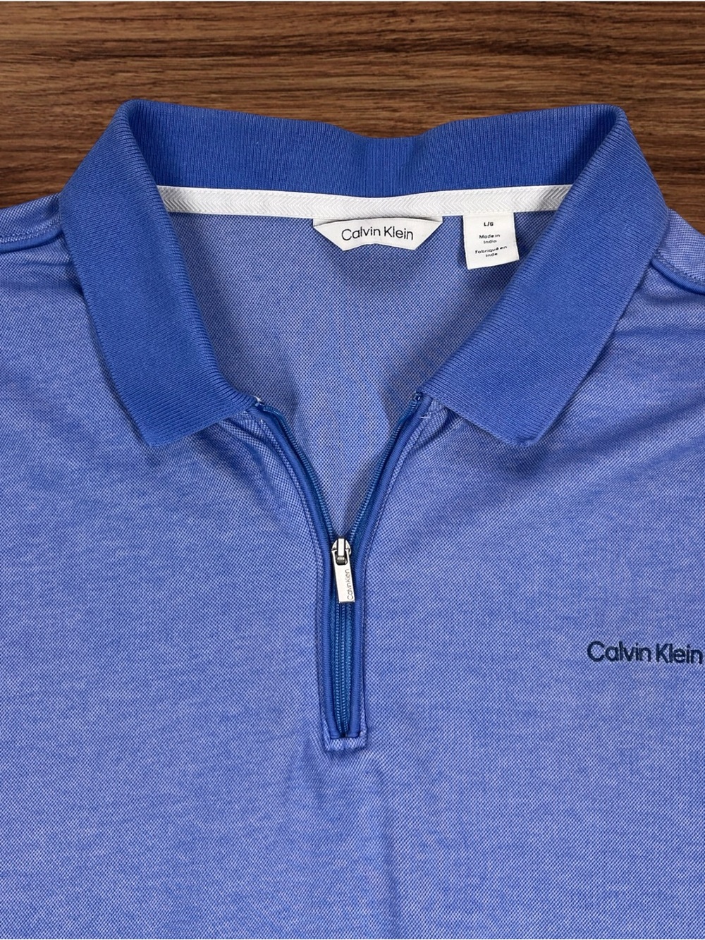 Calvin Klein Men’s Sky Blue Zip Collar Polo. Tag Size Large. Fits Medium. - Picture 3 of 7
